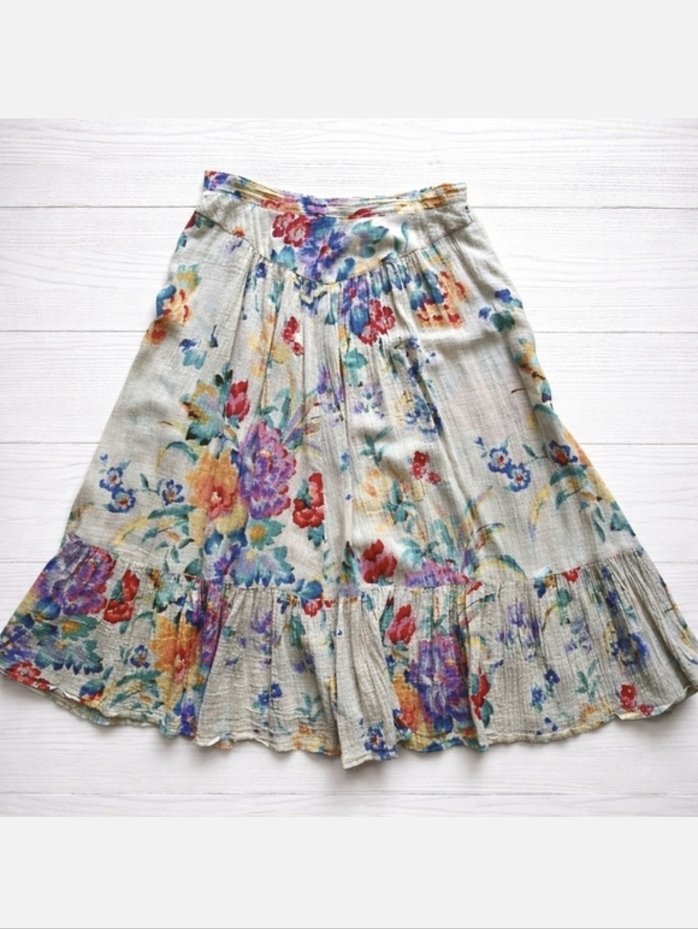 Vintage 70s Cotton Floral Skirt Size 6 Cottagecore Fairy Romantic Prairie Boho